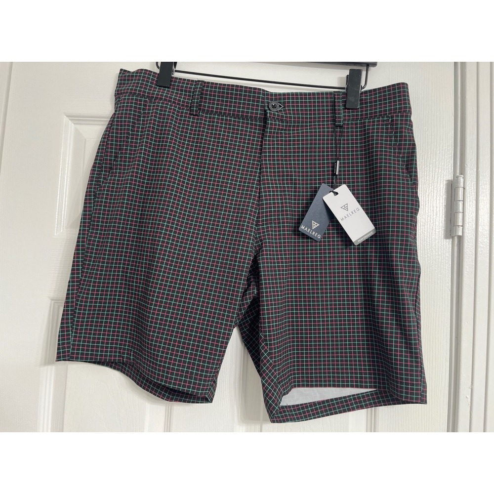 Maelreg Proflex Mens Golf Shorts Black Pink Teal Grid Plaid Performance Size 38